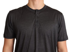 Gray Silk Henley Crewneck T-shirt
