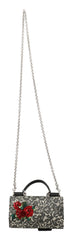 Black Lace Leather Crystal Roses Sicily Von Purse Bag