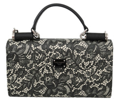 Black Lace Leather Crystal Roses Sicily Von Purse Bag