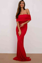 Off-Shoulder Red Floor Length Dress