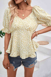 V-Neck Flounce Sleeve Blouse