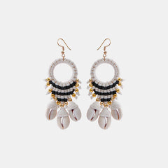 Shell Cotton Cord Brass Dangle Earrings