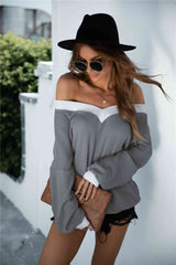 Off-Shoulder Waffle-Knit Dropped Shoulder Blouse