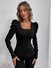 Square Neck Puff Long Sleeve Top