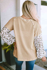 Waffle-Knit Balloon Sleeve Blouse