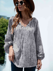 Printed Tie-Neck Balloon Sleeve Blouse