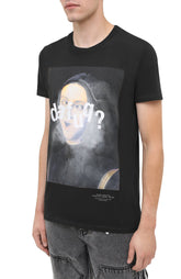 Black Cotton Print Crew Neck T-Shirt