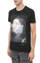 Black Cotton Print Crew Neck T-Shirt