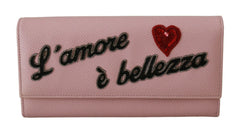 Pink Leather L'amore Bifold Continental Clutch Wallet