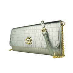 Silver Calf Leather Crossbody Shoulder Bag