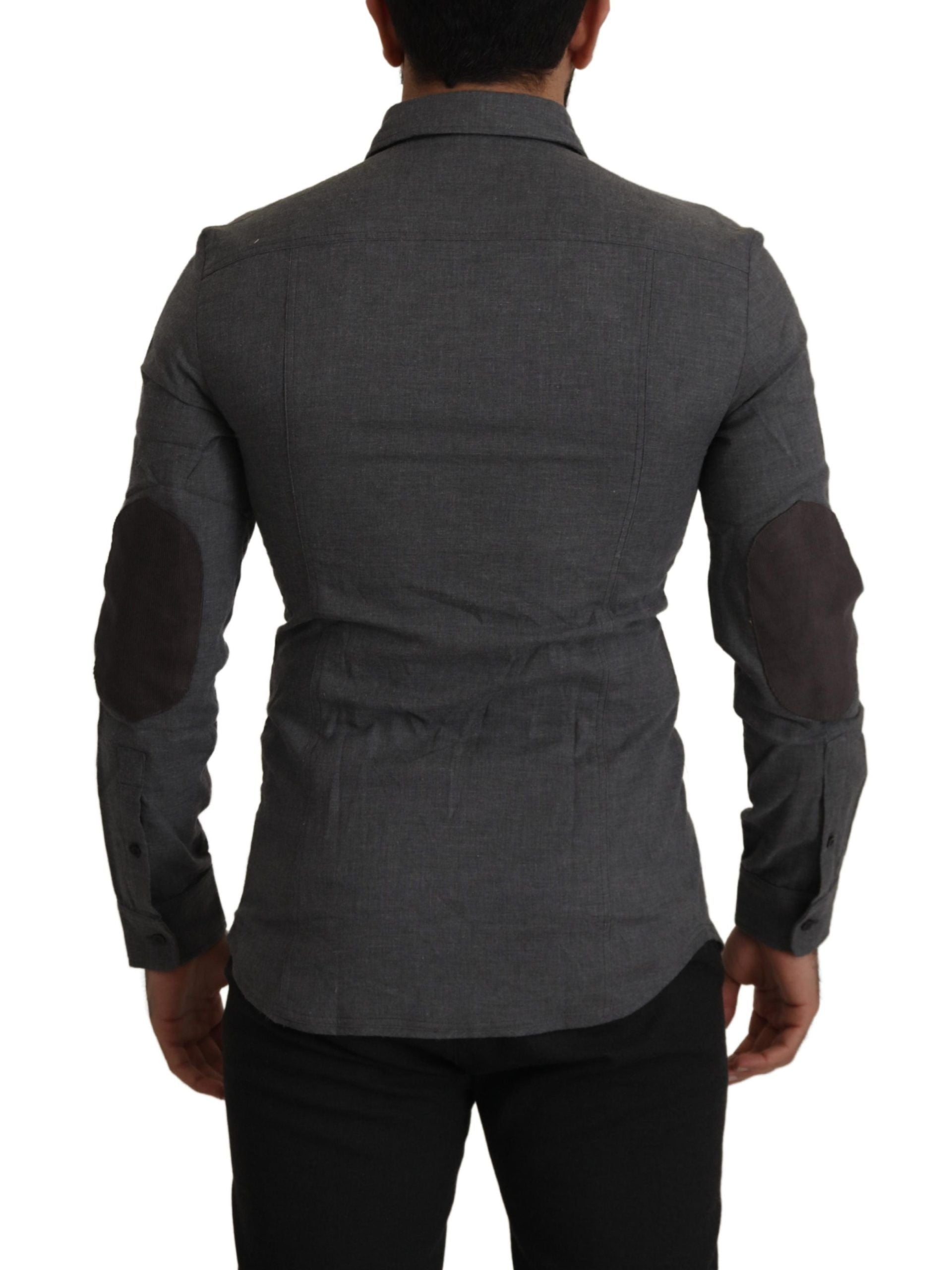 Costume National Sleek Gray Cotton Casual Button Front Shirt