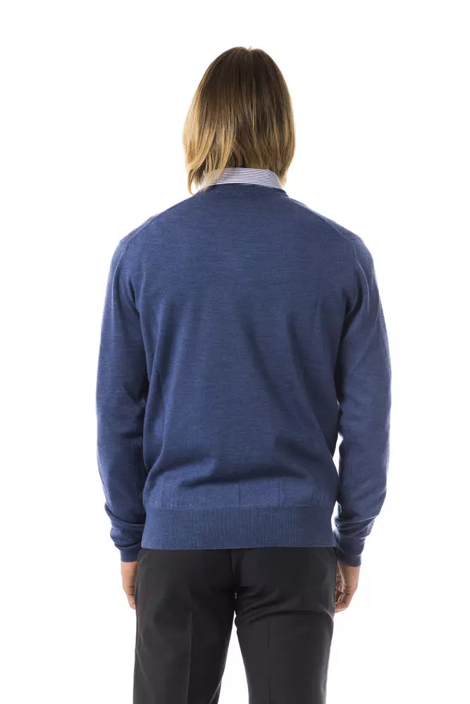 Uominitaliani Blue Merino Wool Men Sweater