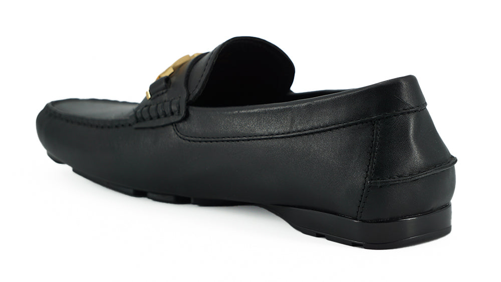 Versace Elegant Black Calf Leather Men's Loafers