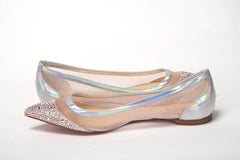 Christian Louboutin Silver Rose Flat Point Crystals Toe Shoe