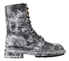 Dolce & Gabbana Chic Black Lace-Up Boots with Gray White Fade