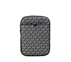Michael Kors Black Silver PVC Flight Leather North South Chain Crossbody Bag