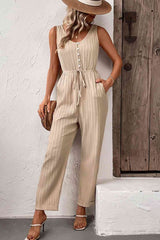 Textured Sleeveless Jumpsuit with Pockets