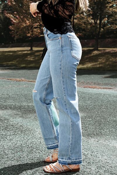 Distressed Straight Jeans