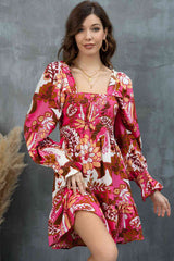 Floral Square Neck Flounce Sleeve Dress