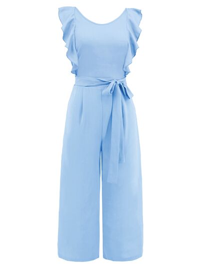 Tied Ruffled Round Neck Jumpsuit