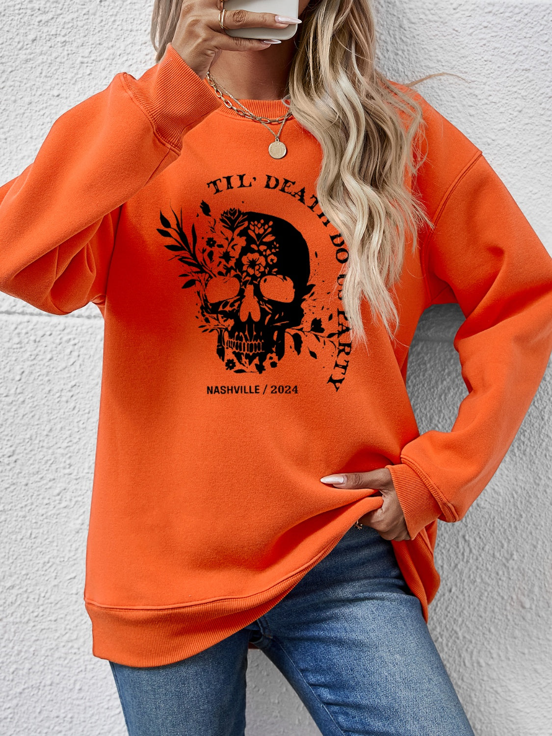 Graphic Round Neck Dropped Shoulder Sweatshirt