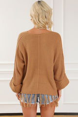 Fringe V-Neck Long Sleeve Sweater