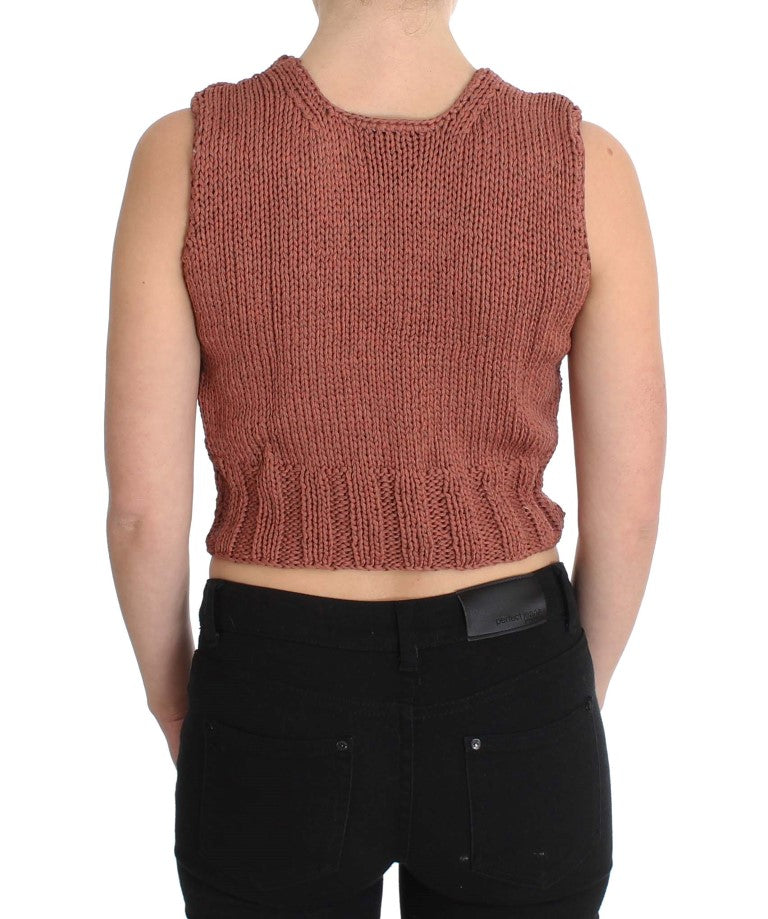 PINK MEMORIES Red Cotton Blend Knitted Sleeveless Sweater
