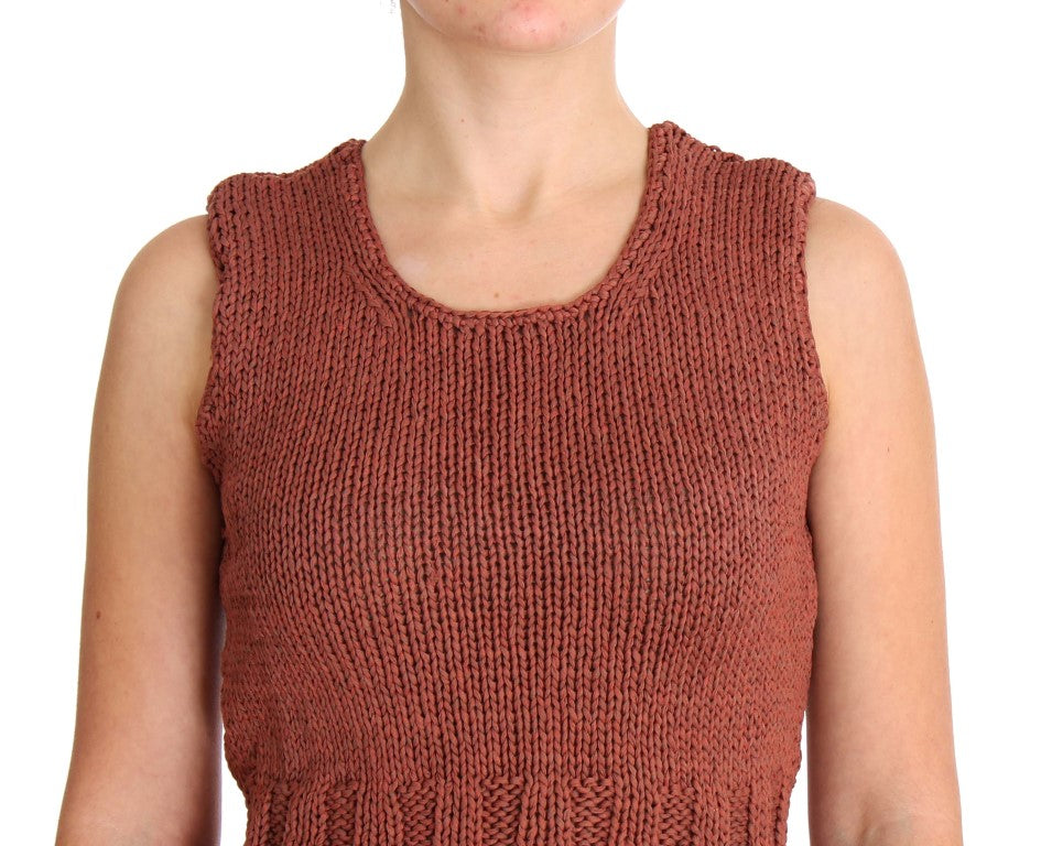 PINK MEMORIES Red Cotton Blend Knitted Sleeveless Sweater