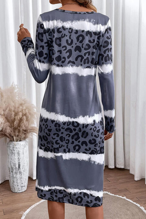 Leopard V-Neck Knee-Length Dress
