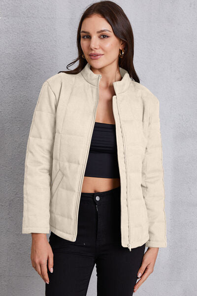 Zip Up Mock Neck Pocketed Jacket