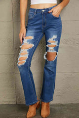 Baeful Distressed High Waist Flare Jeans