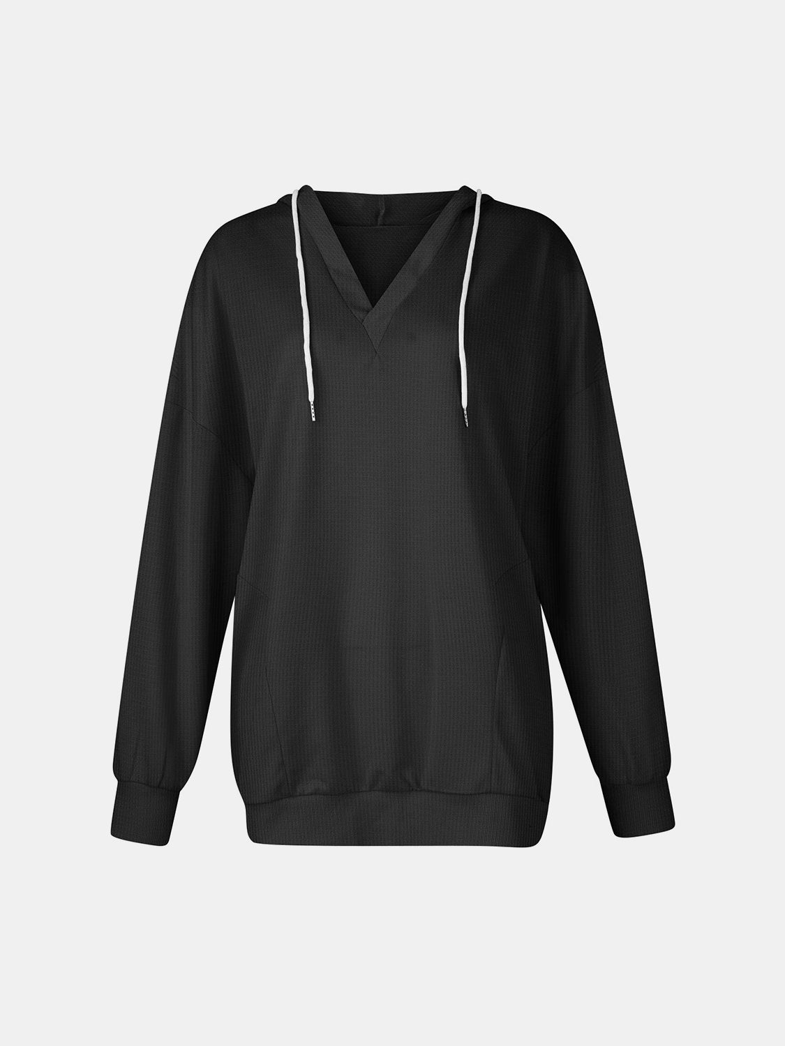 Drawstring V-Neck Long Sleeve Hoodie