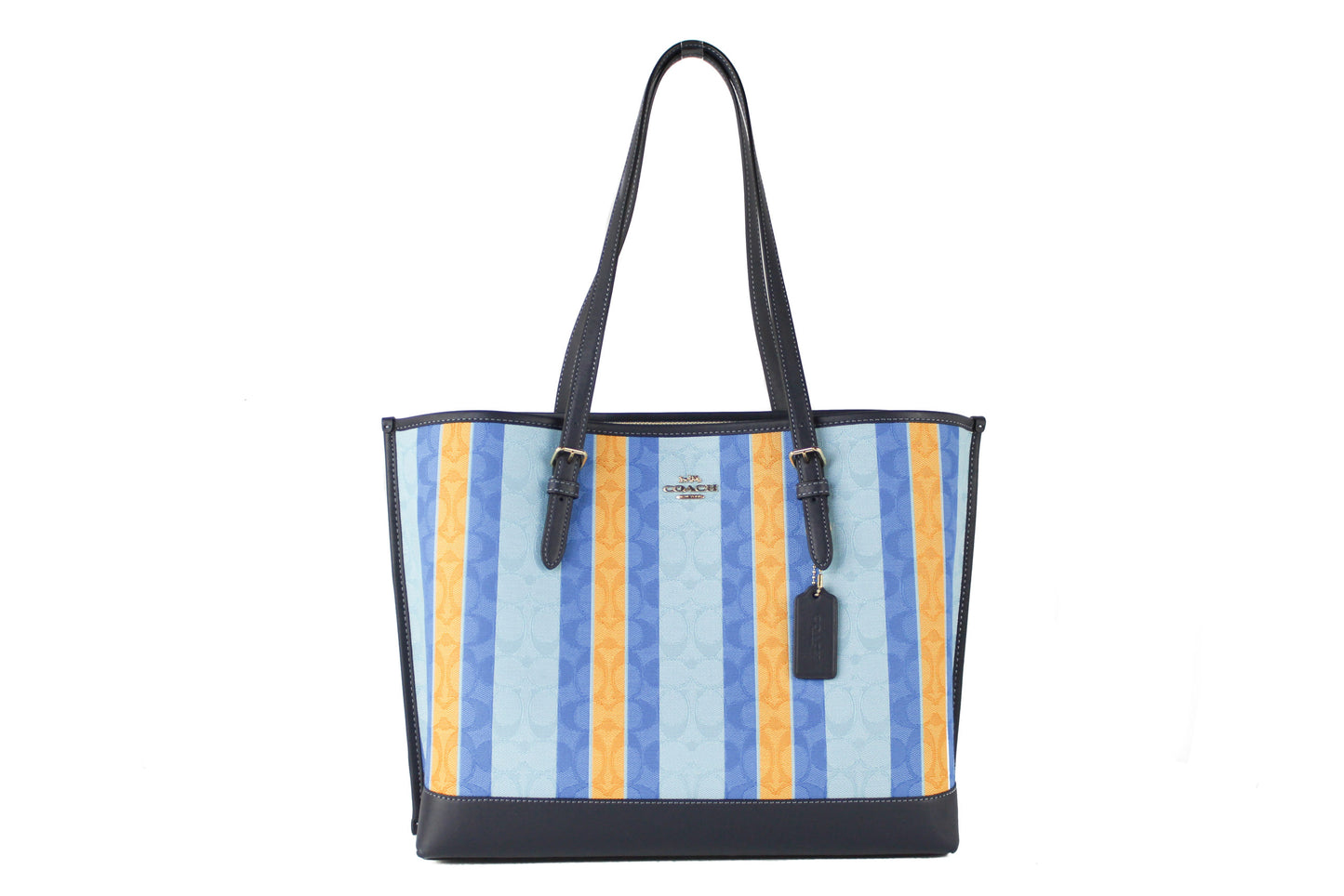 Striped Jacquard Canvas Fabric Mollie Shoulder Tote Handbag l Coach