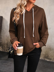 Drawstring Slit Hoodie with Pocket