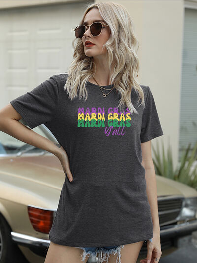 Full Size MARDI GRAS Y'ALL Round Neck T-Shirt