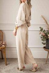 V-Neck Tie Waist Wide Leg Jumpsuit