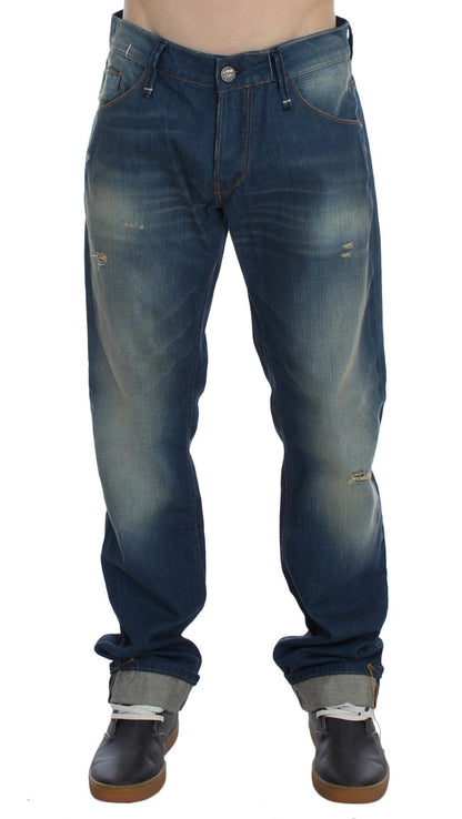 Acht Blue Wash Denim Cotton Stretch Baggy Fit Jeans