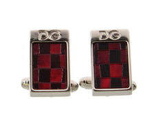 Silver Brass Black Red Stone Cufflinks