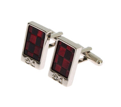 Silver Brass Black Red Stone Cufflinks