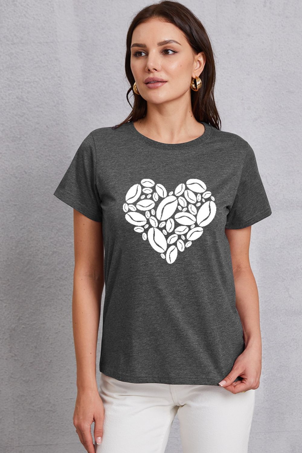 Heart Round Neck Short Sleeve T-Shirt