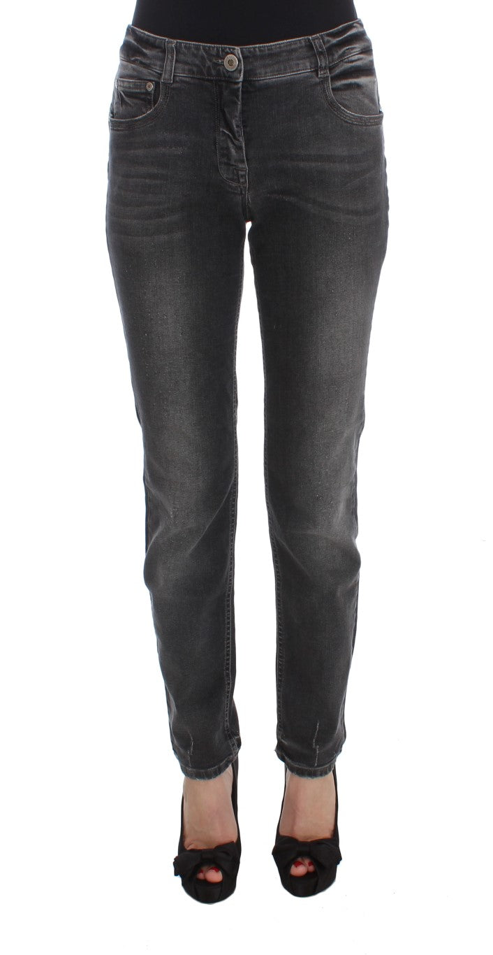 Gray Wash Cotton Blend Stretch Jeans