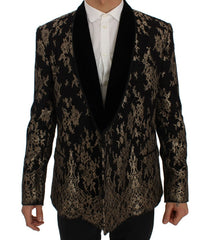 Black Gold Floral Lace Slim Fit Blazer Jacket