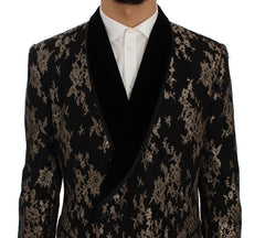 Black Gold Floral Lace Slim Fit Blazer Jacket