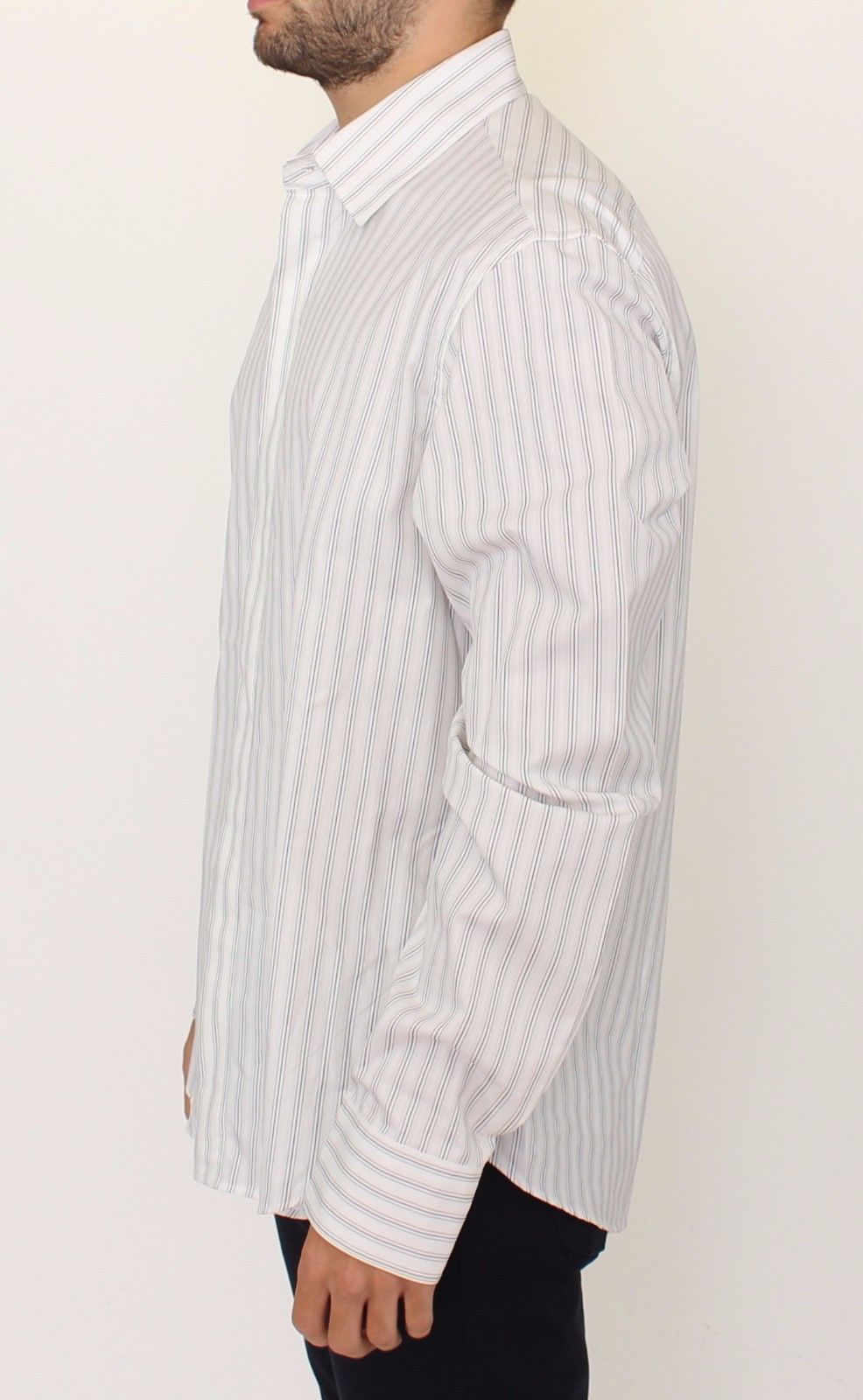Ermanno Scervino White Black Striped Regular Fit Casual Shirt