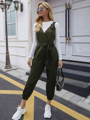 Tie Waist Surplice Neck Overall Jumpsuit