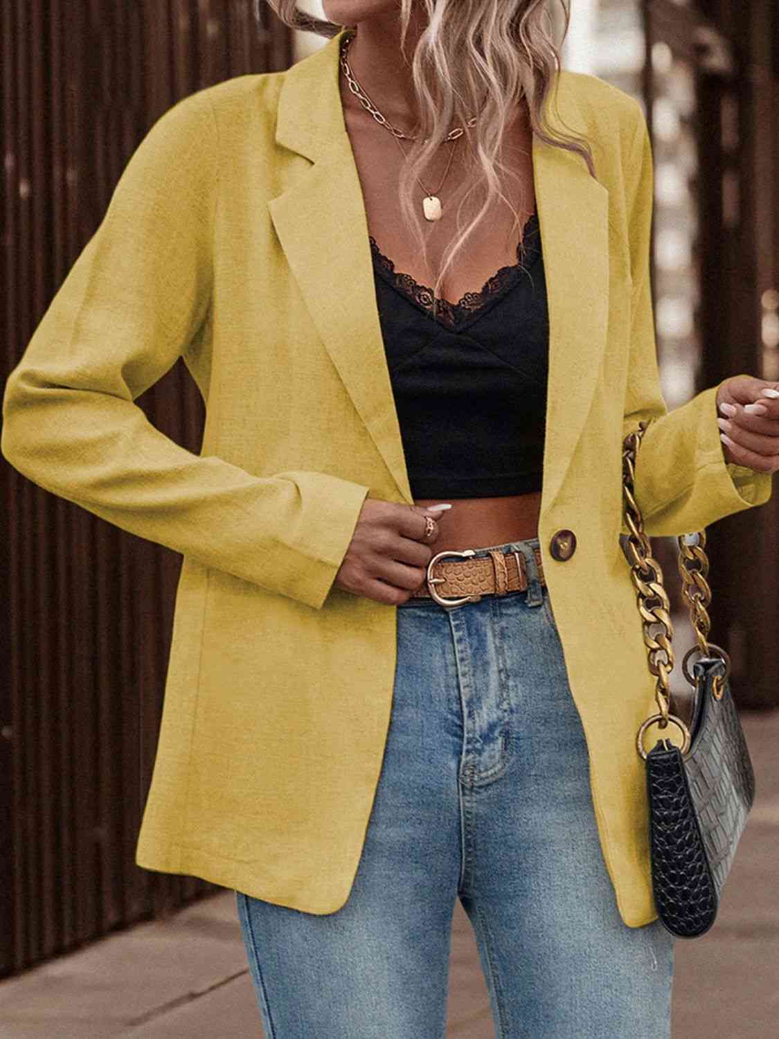 Single-Button Long Sleeve Blazer