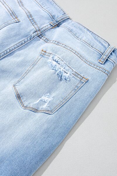 Distressed Raw Hem Jeans with Pockets