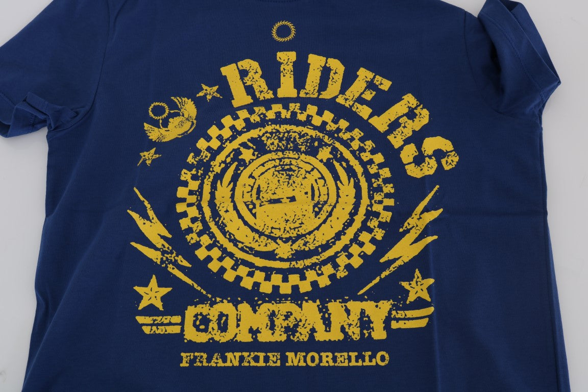 Frankie Morello Stylish Blue Riders Motif Cotton Tee