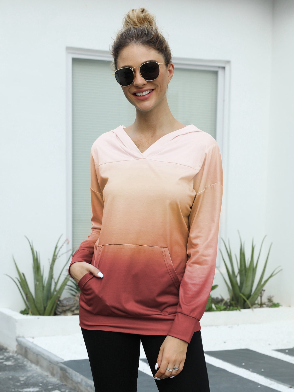 Gradient Long Sleeve Hoodie with Pocket