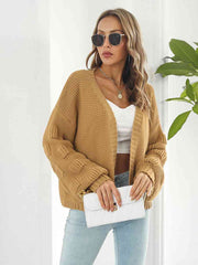 Open Front Ribbed Trim Cardigan